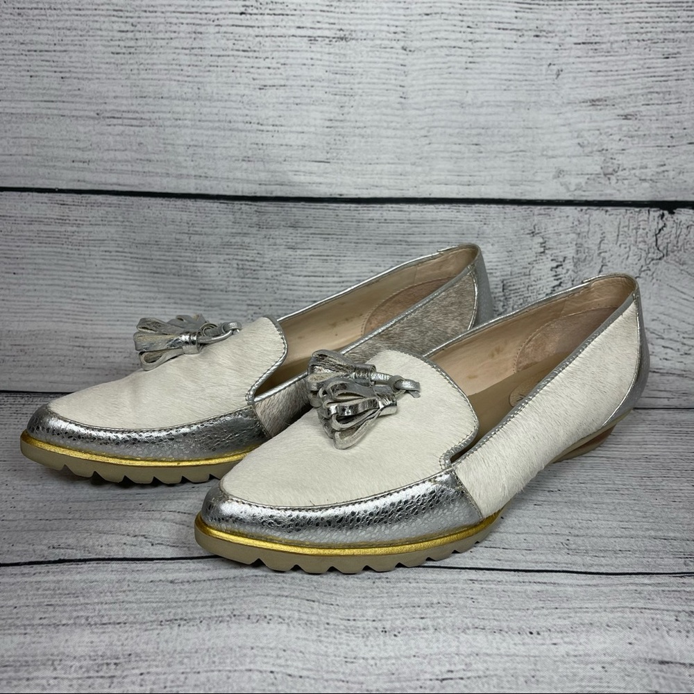 Culeka Handmade Calf Hair & Metallic Leather Tassel Loafers Sz 7.5
